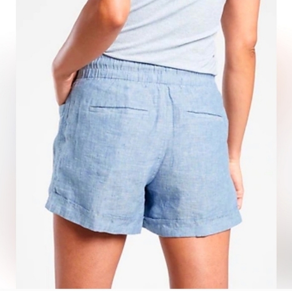Athleta Blue Cabo 100% Linen 4" Drawstring Shorts Size 2 - Picture 2 of 8